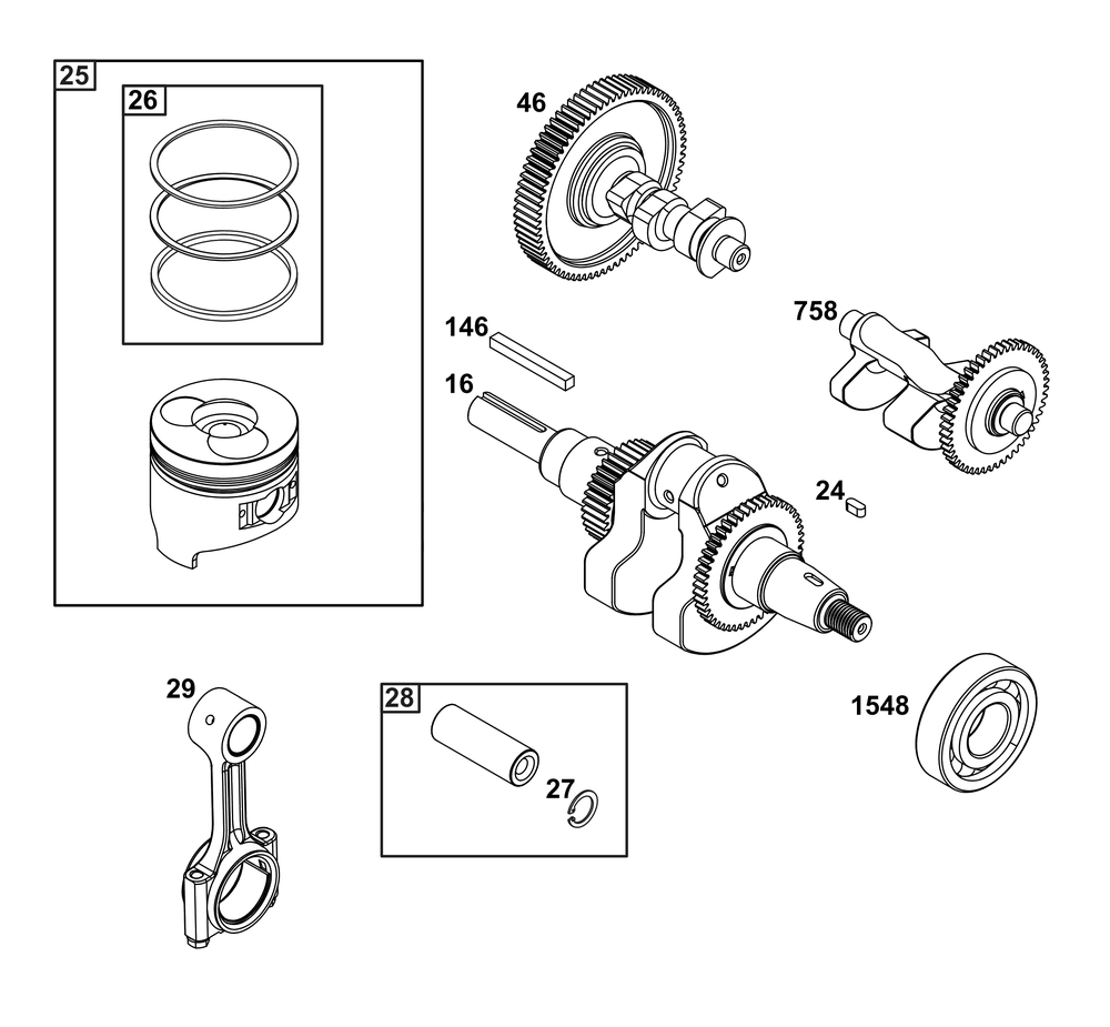 Crankshaft Group Diagram and Parts List for 131D02-0003-01 100000 - 19Z999 Briggs and Stratton Engine